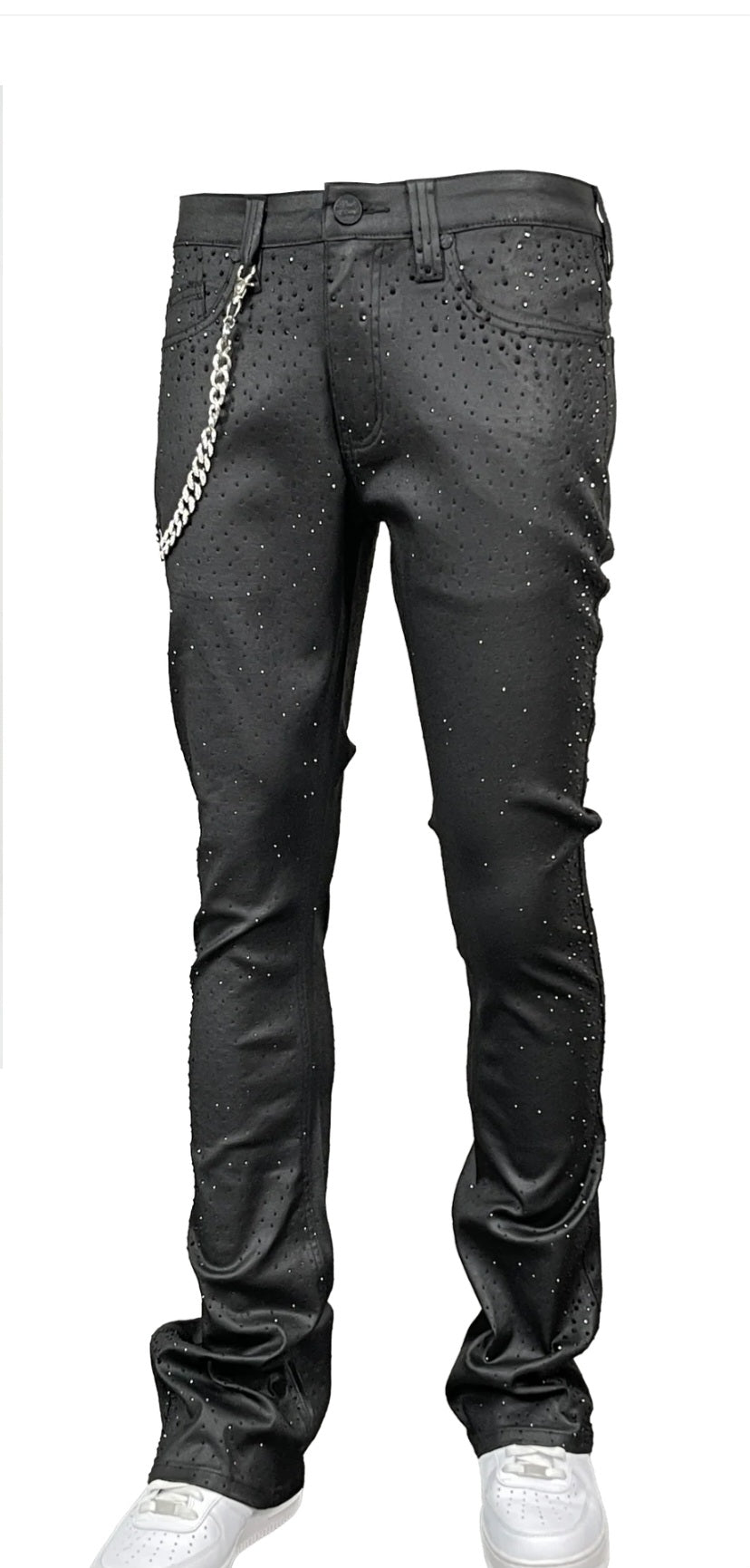 Coated Stack-Fit Rhinestone Jeans